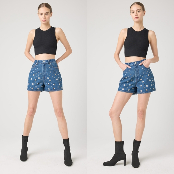 BlankNYC The Reeve High-Rise Ribcage Shorts In Silver Dreams - Picture 2 of 9